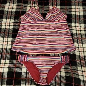 Mossimo.   2 peice rainbow striped swim suit